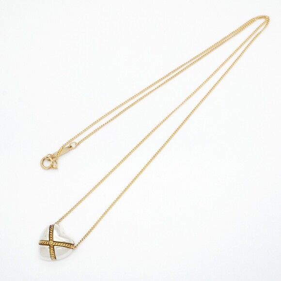Tiffany Necklace Chain Cross Heart 18K Yellow Gold and Silver 925 Women's P19... - Picture 3 of 8